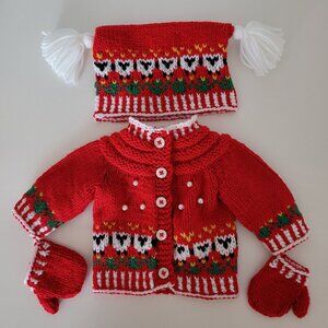 New Cute Handknit Sheep Sweater/ Cardigan Set For 18 Inch Dolls